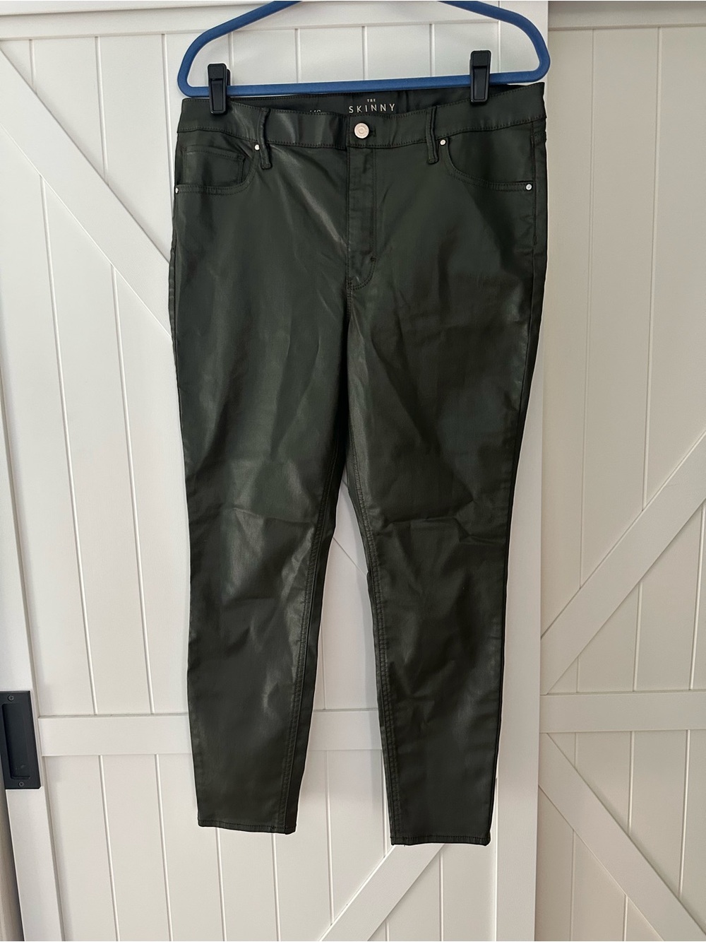 WHBM The Skinny High Rise Coated Jeans 14S Dark Hunter Green